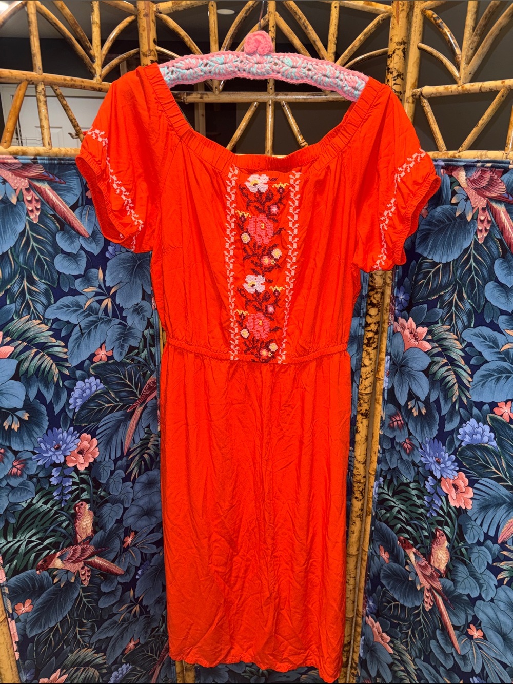 Old Navy Bright Orange Embroidered Midi Dress